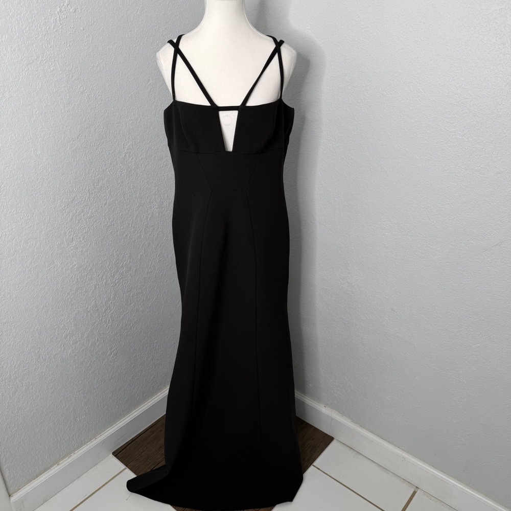 BCBGMAXAZRIA Womens Black Strappy Back Architectural Gown Dress Size 12 - Picture 3 of 9